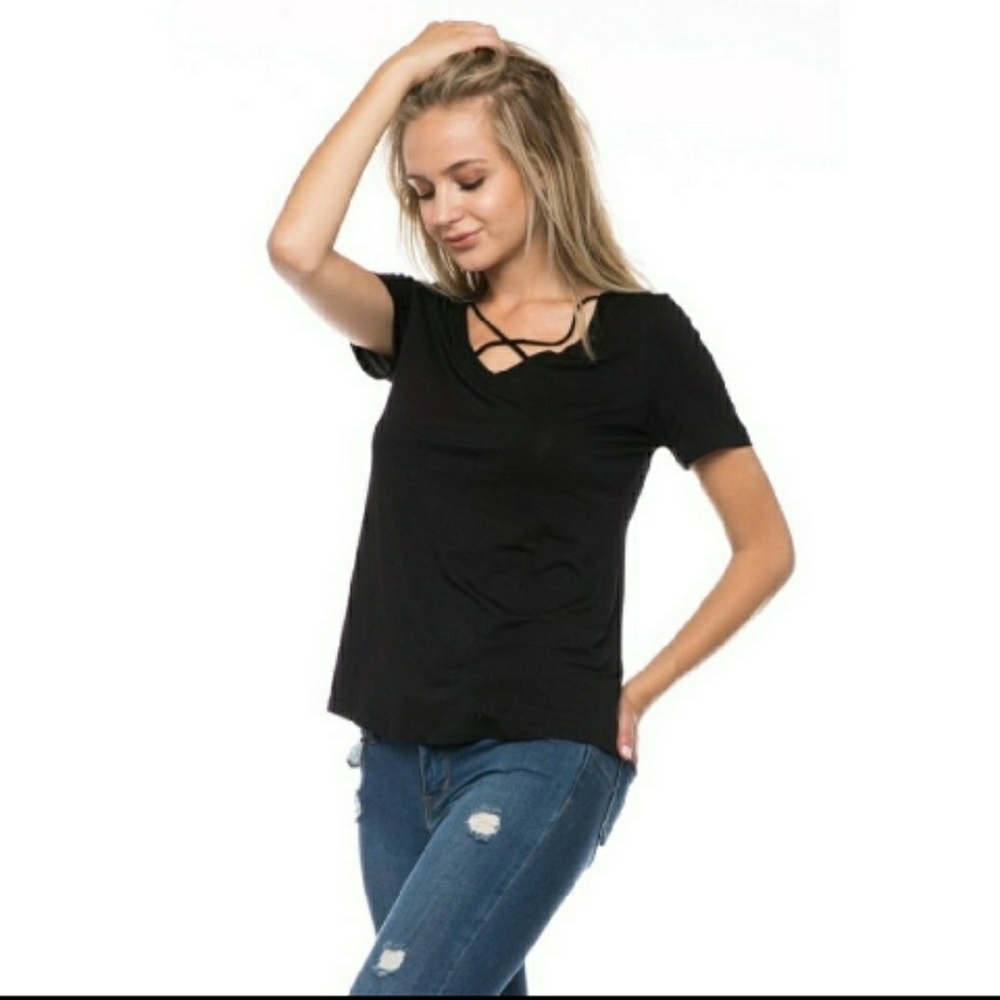 SALE LAST 1⭐BLACK STRAPPY CAGED TEE - Picture 4 of 4